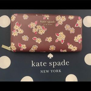 NWT kate spade tinsel large continental wallet frosted floral deep berry